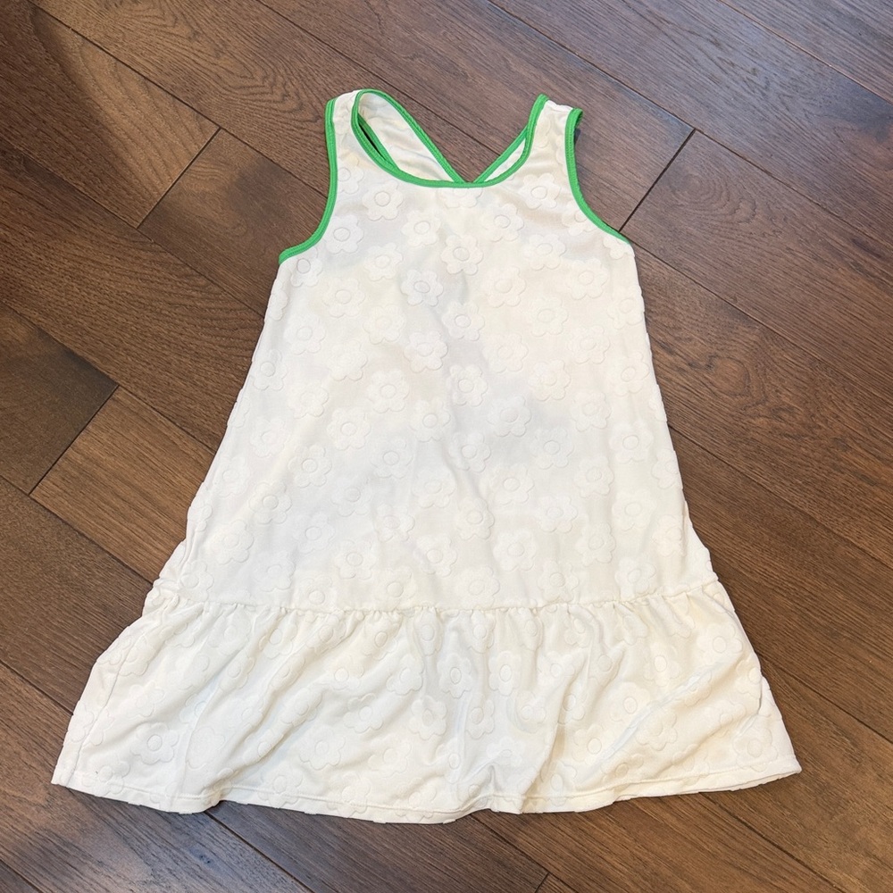Flapdoodles Girls White Daisy Coverup with Green Trim Size 7-8 C3-013